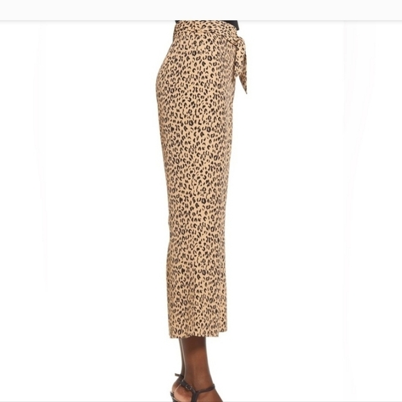 LEITH Nordstrom Animal Print Wide Leg Tie Front Crop High Rise Waist Pants 3X - Picture 3 of 15
